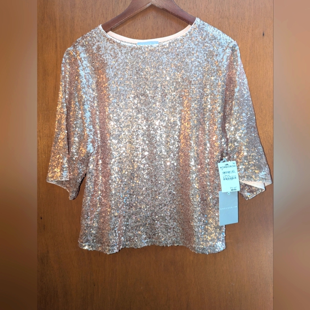 Rose Gold Sequin short Sleeve Blouse